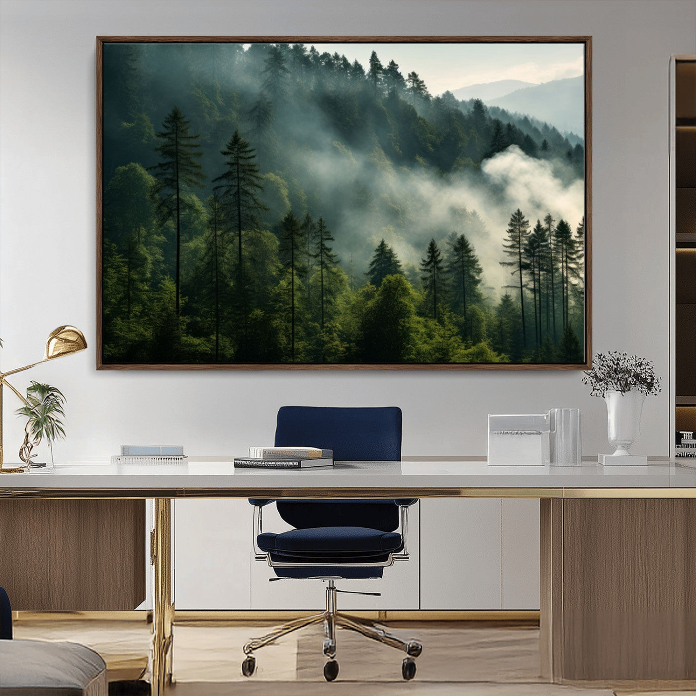 MGV-FC-36X24 - Misty Forest Wall Art Premium Canvas Print a Foggy and Serene Atmosphere