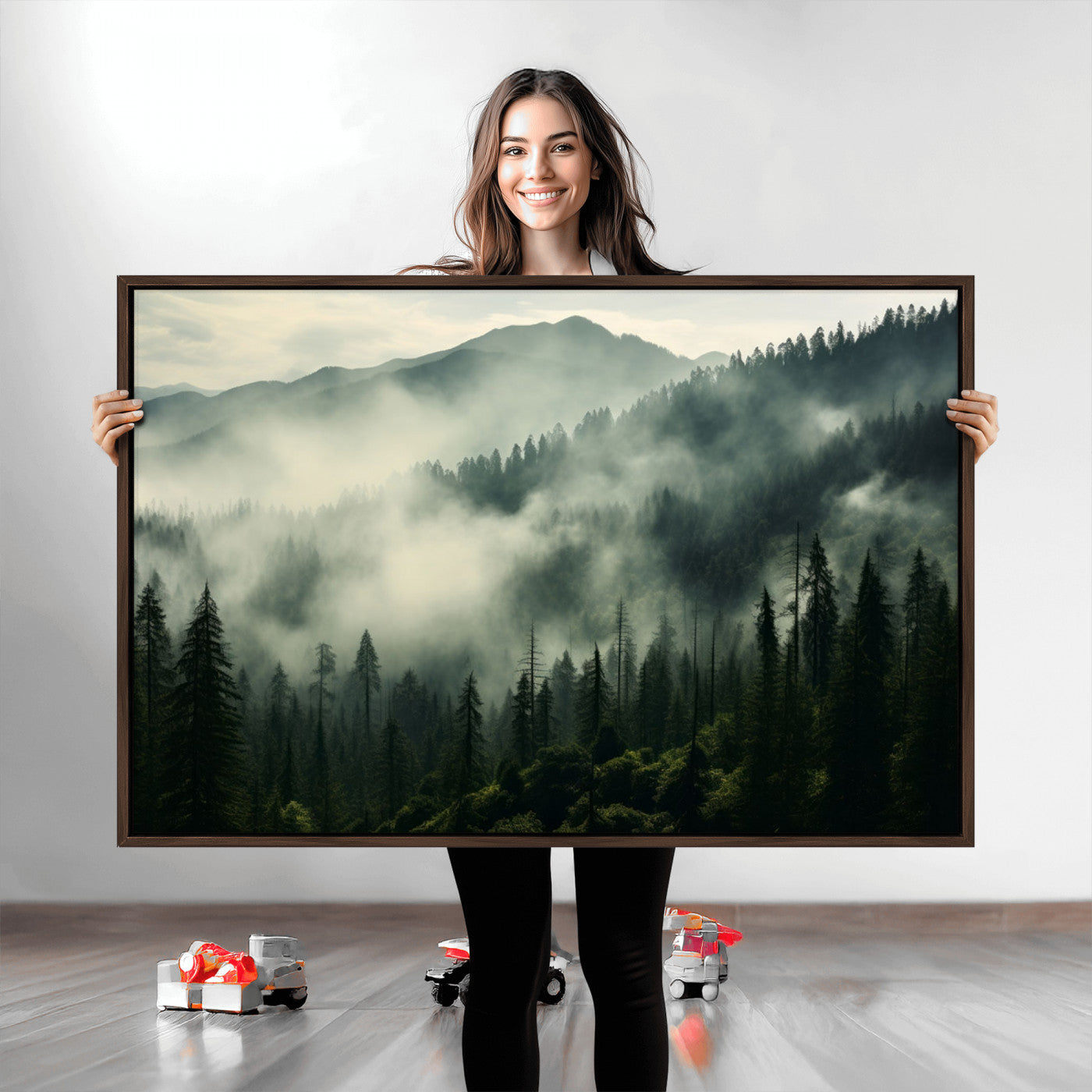 25295-MGV-CV-36X24-Captivating Misty Forest Wall Art Premium Canvas Print a Foggy and Serene Atmosphere