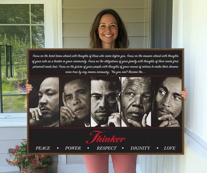 The Thinkers of Wall Art Canvas Print features icons of peace, power, and respect; it is framed and ready to hang.