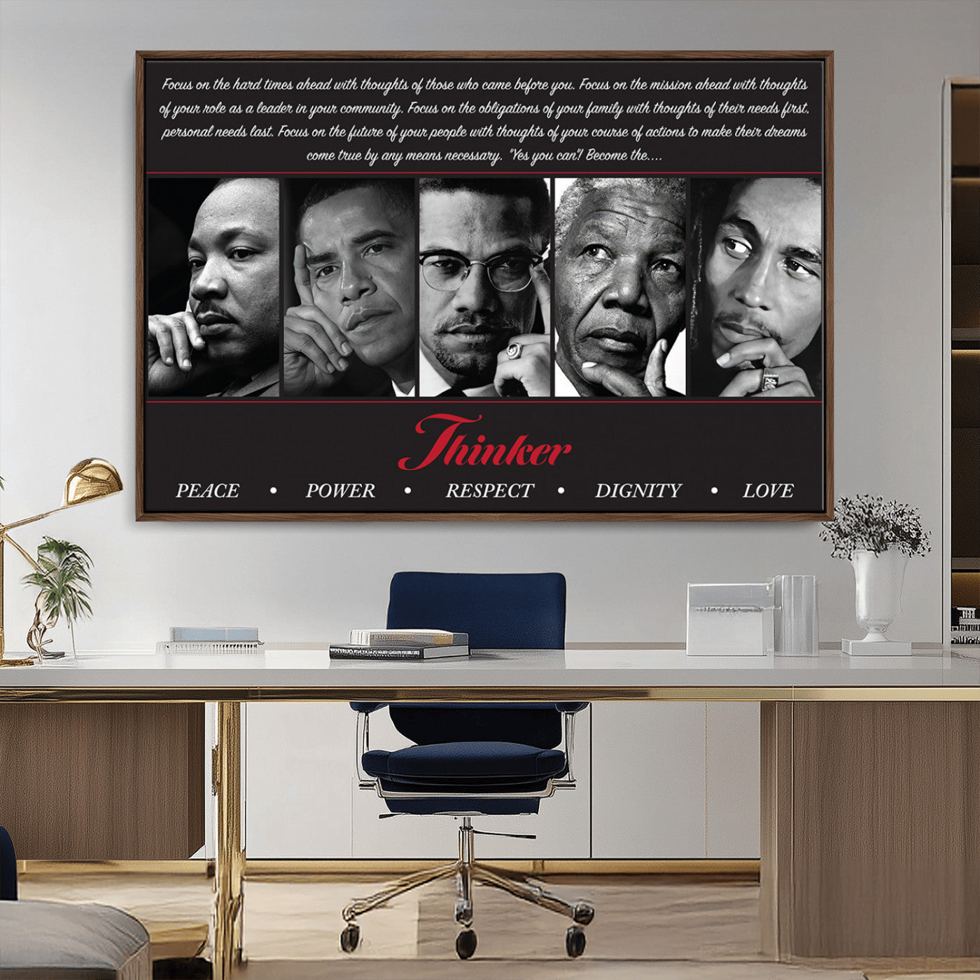 MGV-FC-36X24 - Thinker Peace Power Respect Dignity Wall Art | Thinkers of Changel Wall Art Featuring Icons of