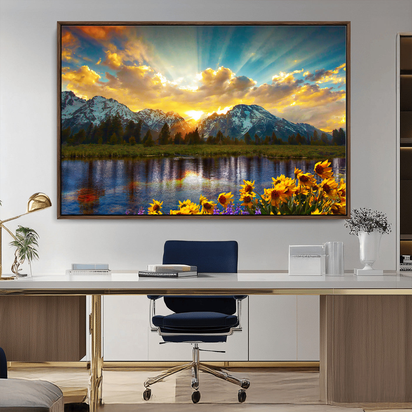 MGV-FC-36X24 - Grand Teton Park Amazing Mountain Landscape Sunset Wall Art Canvas Print