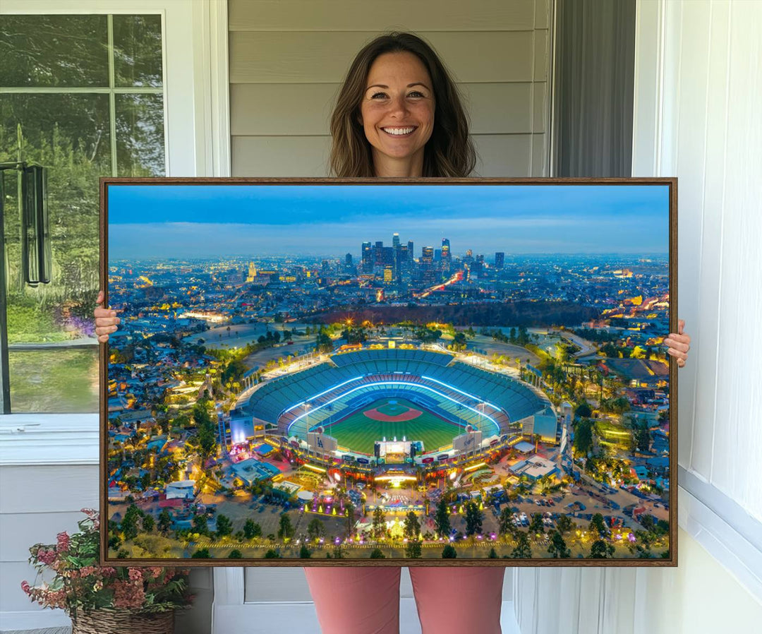 Aerial view of Los Angeles Dodgers Dodger Stadium Wall Art Canvas Print.