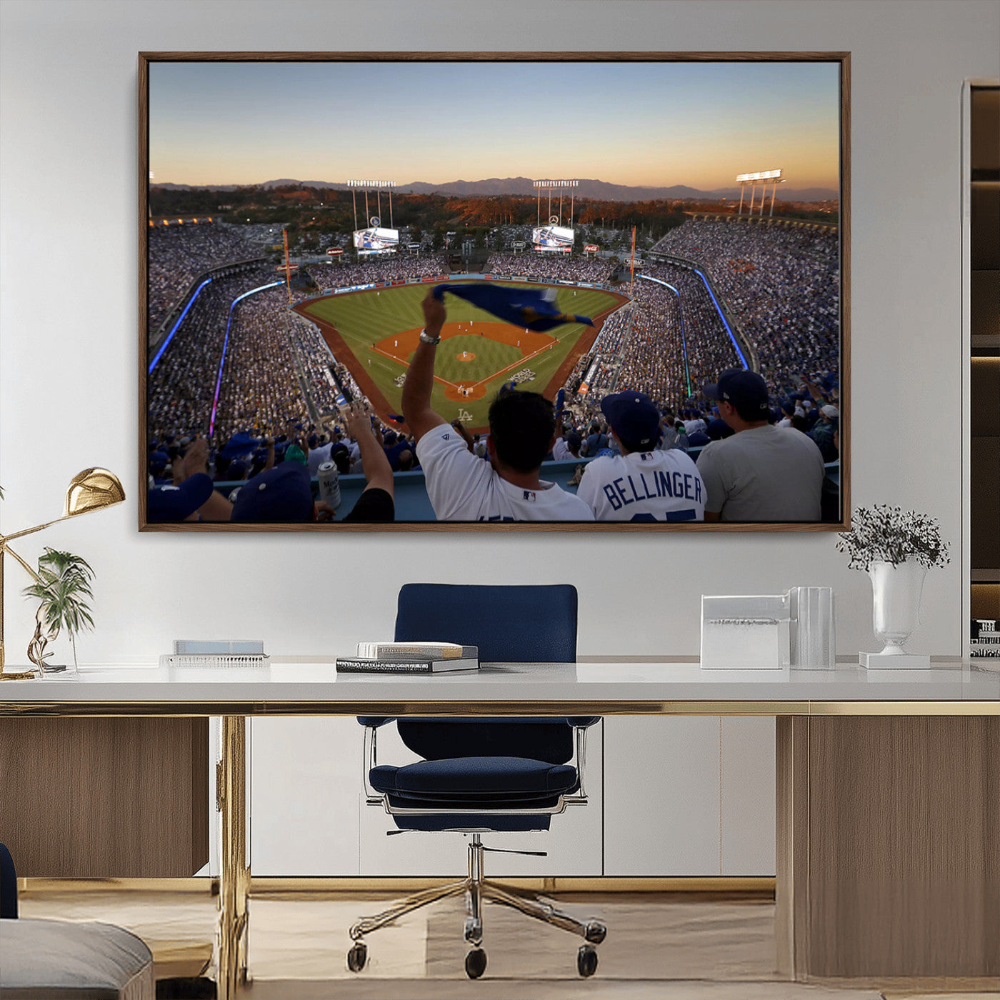 MGV-FC-36X24 - Dodger Stadium Sunset Game Triple Canvas Wall Art - Los Angeles Dodgers MLB Match