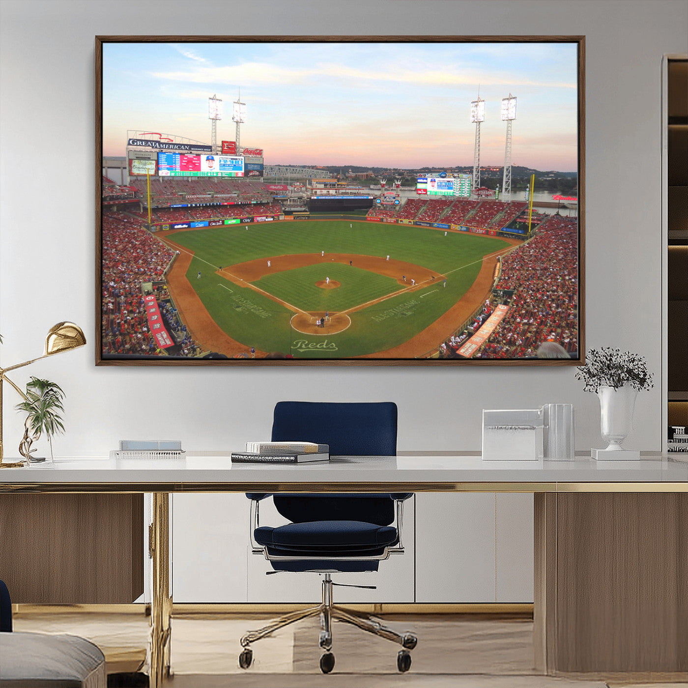 MGV-FC-36X24 - Cincinnati Reds Baseball Print Canvas- Cincinnati Great American Ball Park Stadium Wall Art Canvas