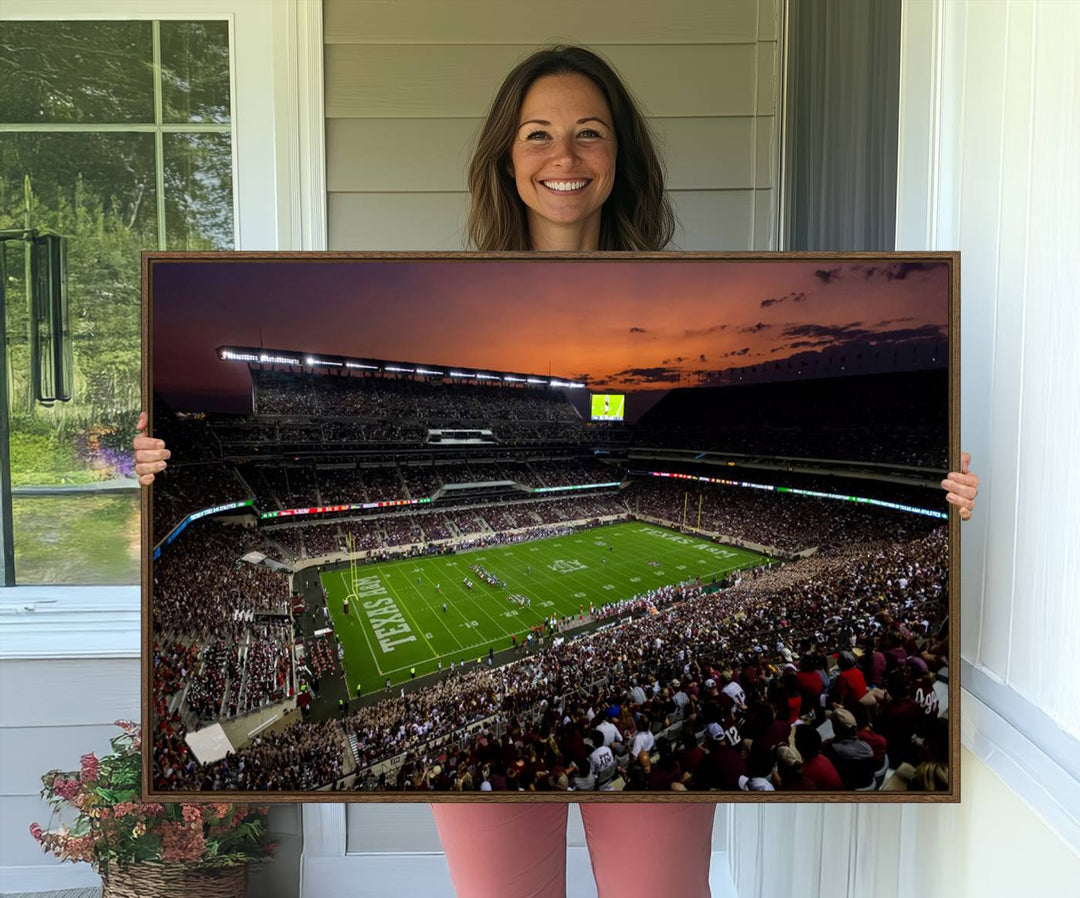 Canvas print of the Texas A&M University Aggies football team at Kyle Field Stadium.