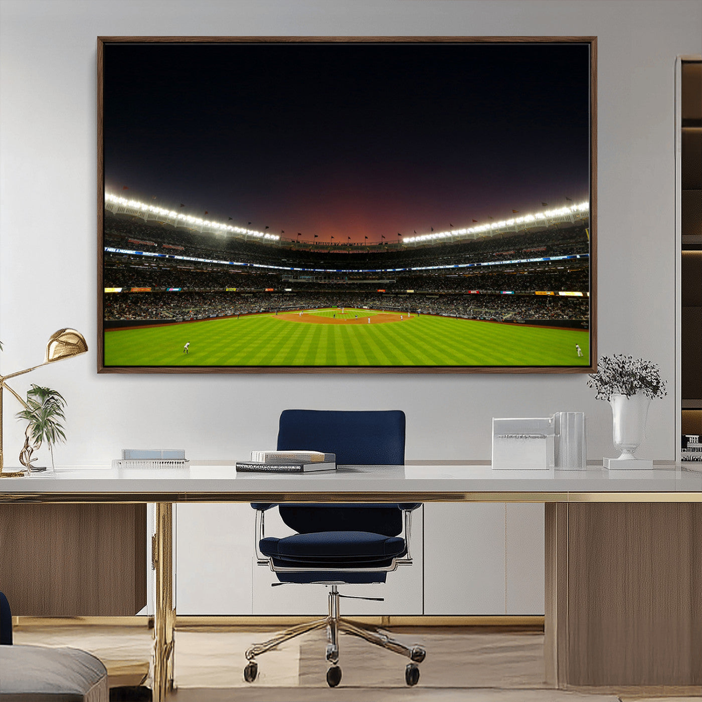 MGV-FC-36X24 - Yankee Stadium Night Game Triple Canvas, Yankee Stadium Canvas Wall Art - New York Yankees MLB Match