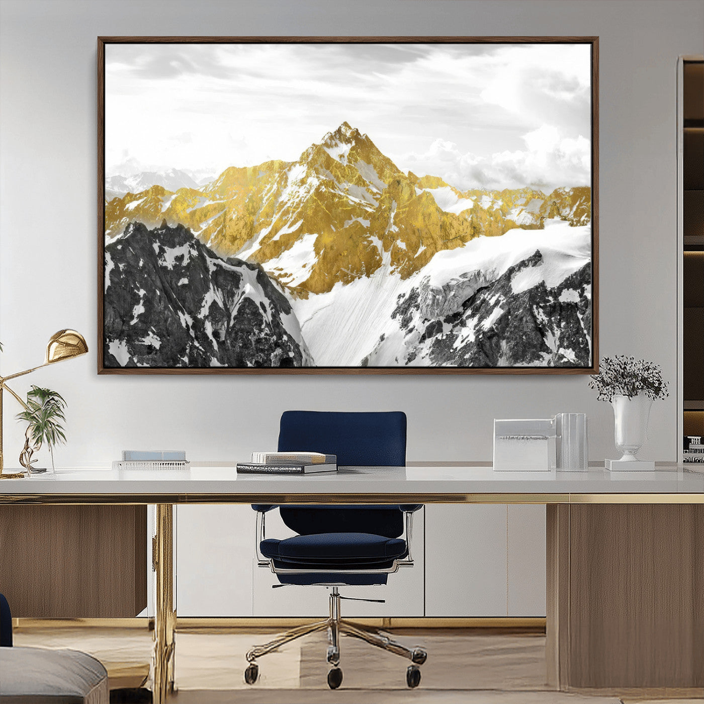 MGV-FC-36X24 - Gold Abstract Mountains Wall Art Print on Canvas, Nature Wall Art Print,