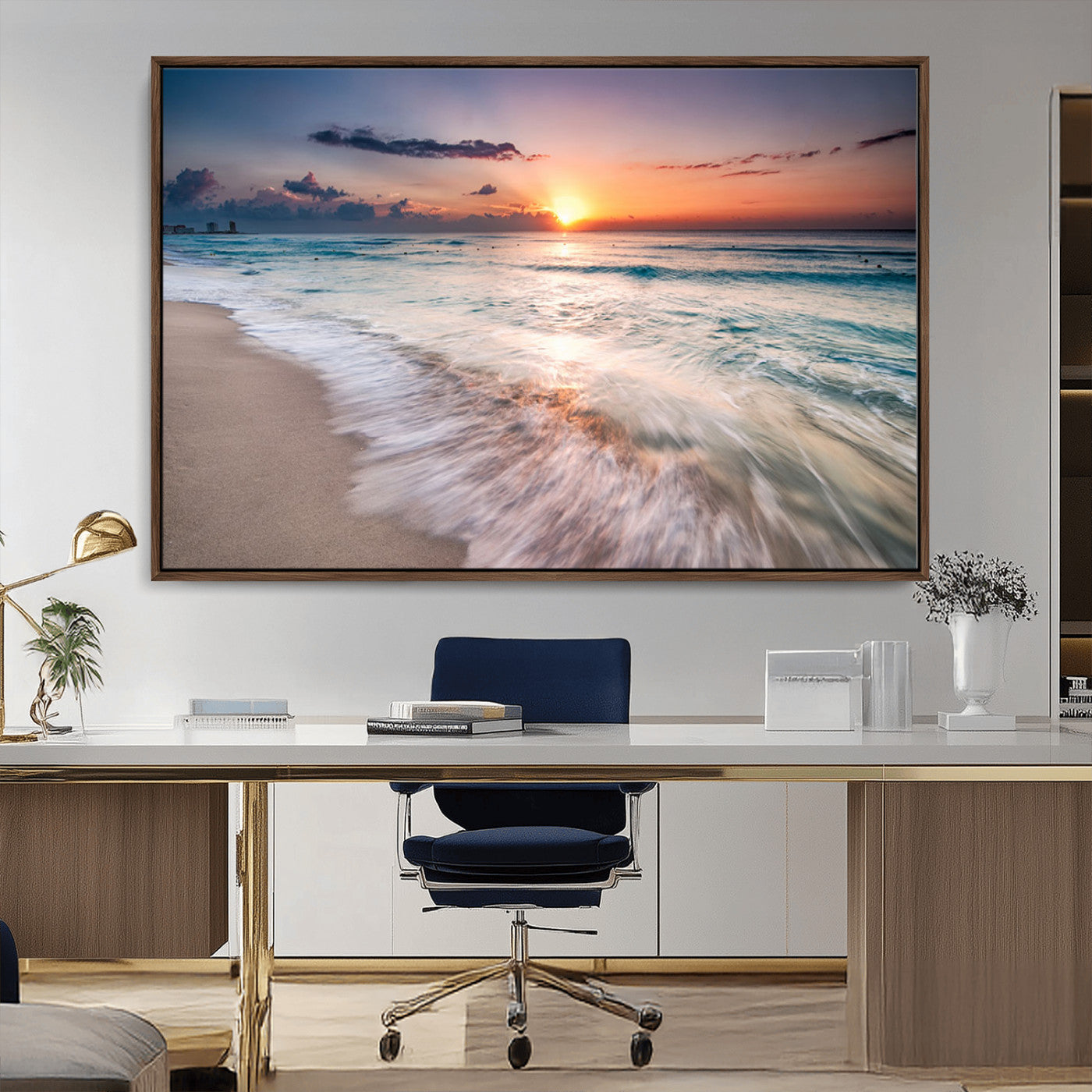 MGV-FC-36X24 - Sunset Beach Wall Art – Soothing Coastal Landscape, Ready to Hang for Tranquil Home Decor