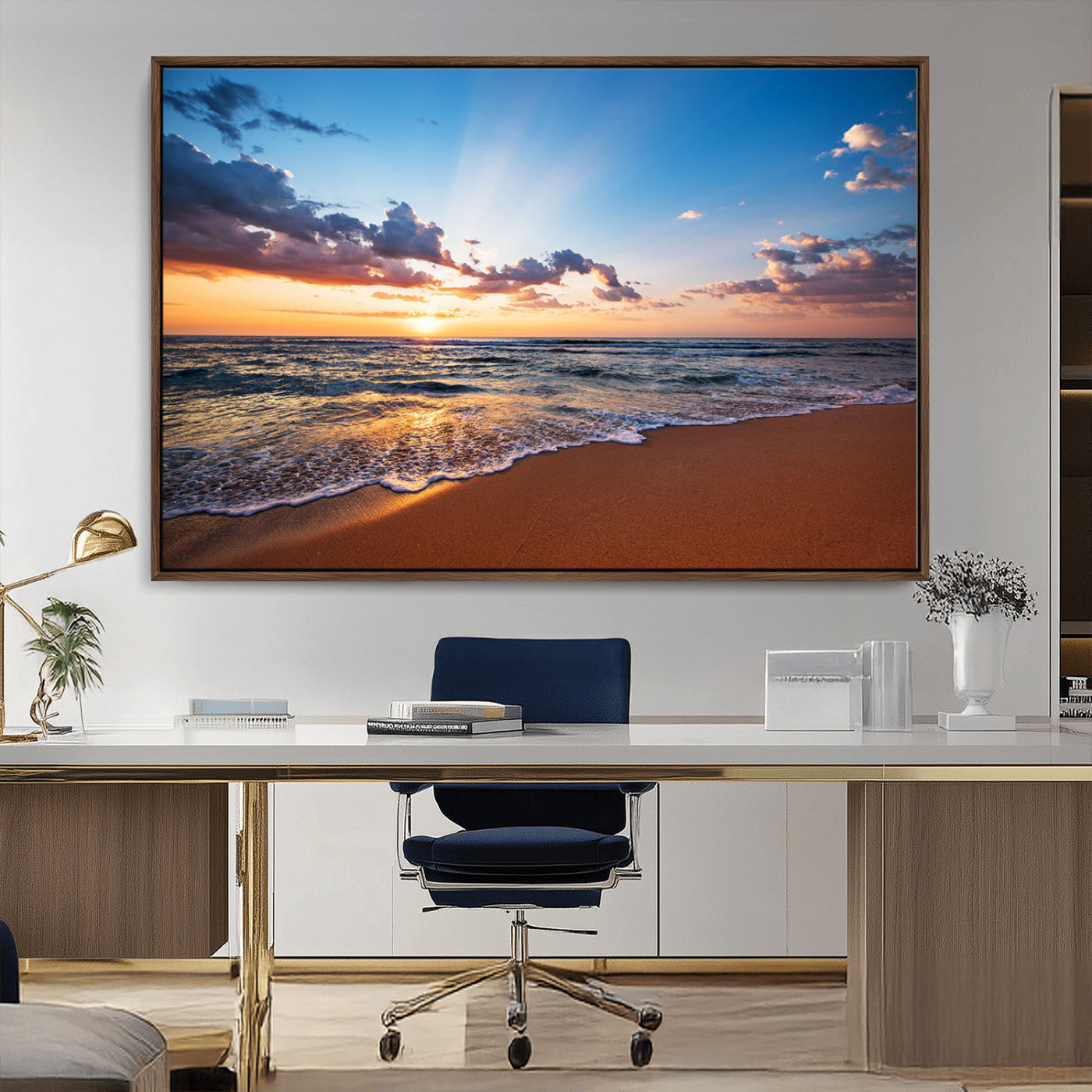 MGV-FC-36X24 - Golden Hour Beach Sunset Wall Art | Canvas Print | Ready to Hang | Coastal Wall Art for Living Room