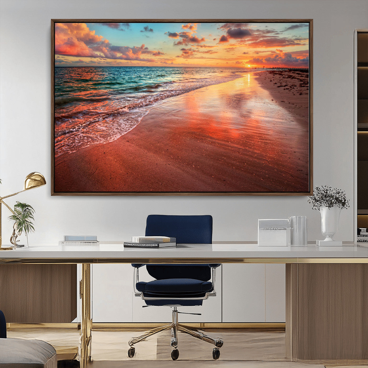 MGV-FC-36X24 - Sunset Beach Wall Art | Ocean Canvas Print | Coastal Wall Art | Tranquil Sunset Canvas Print