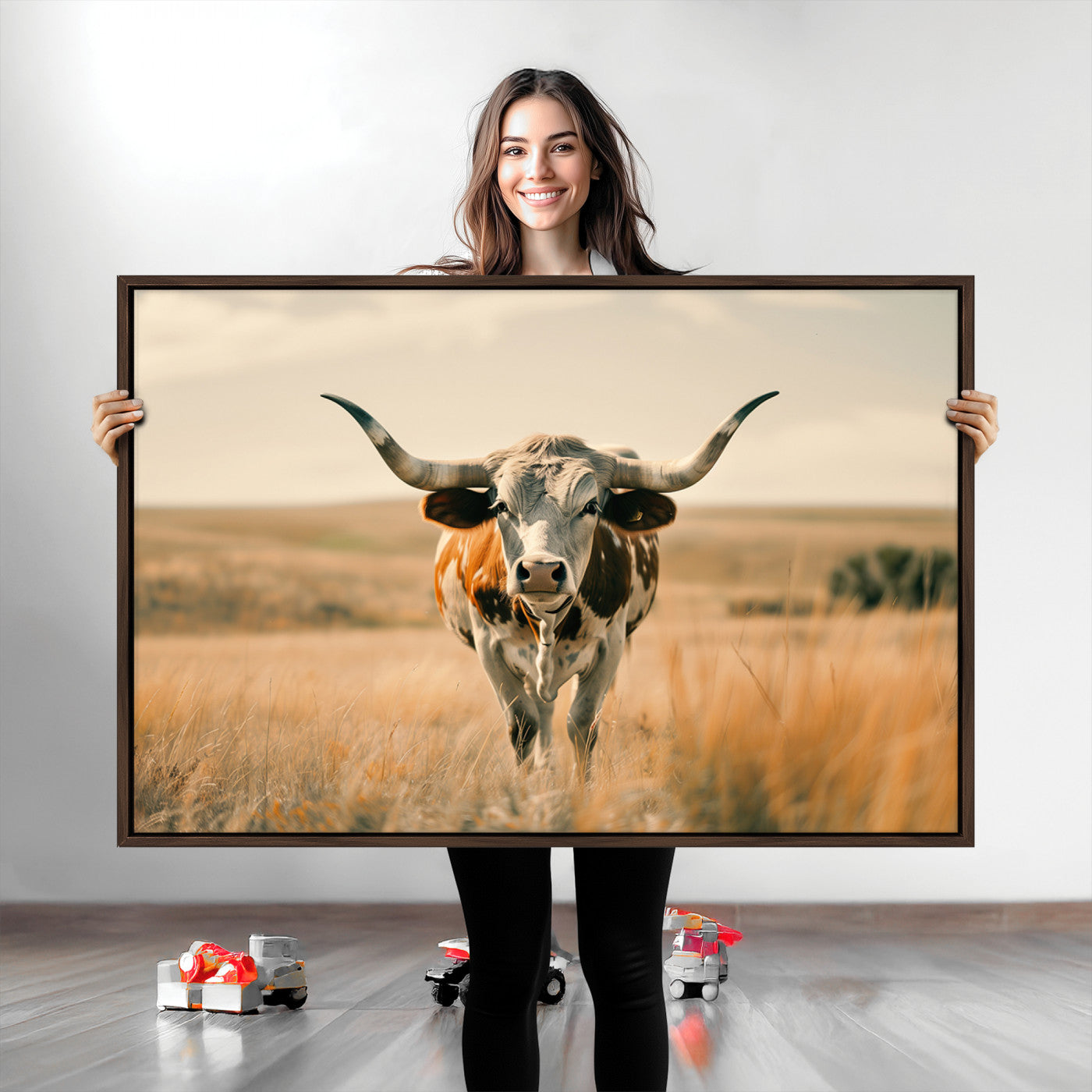 16580-MGV-CV-36X24-Texas Cow Longhorn Wall Art Canvas Print for Farm House Wall Decor, Farmhouse Cow Print Canvas Wall Art Print