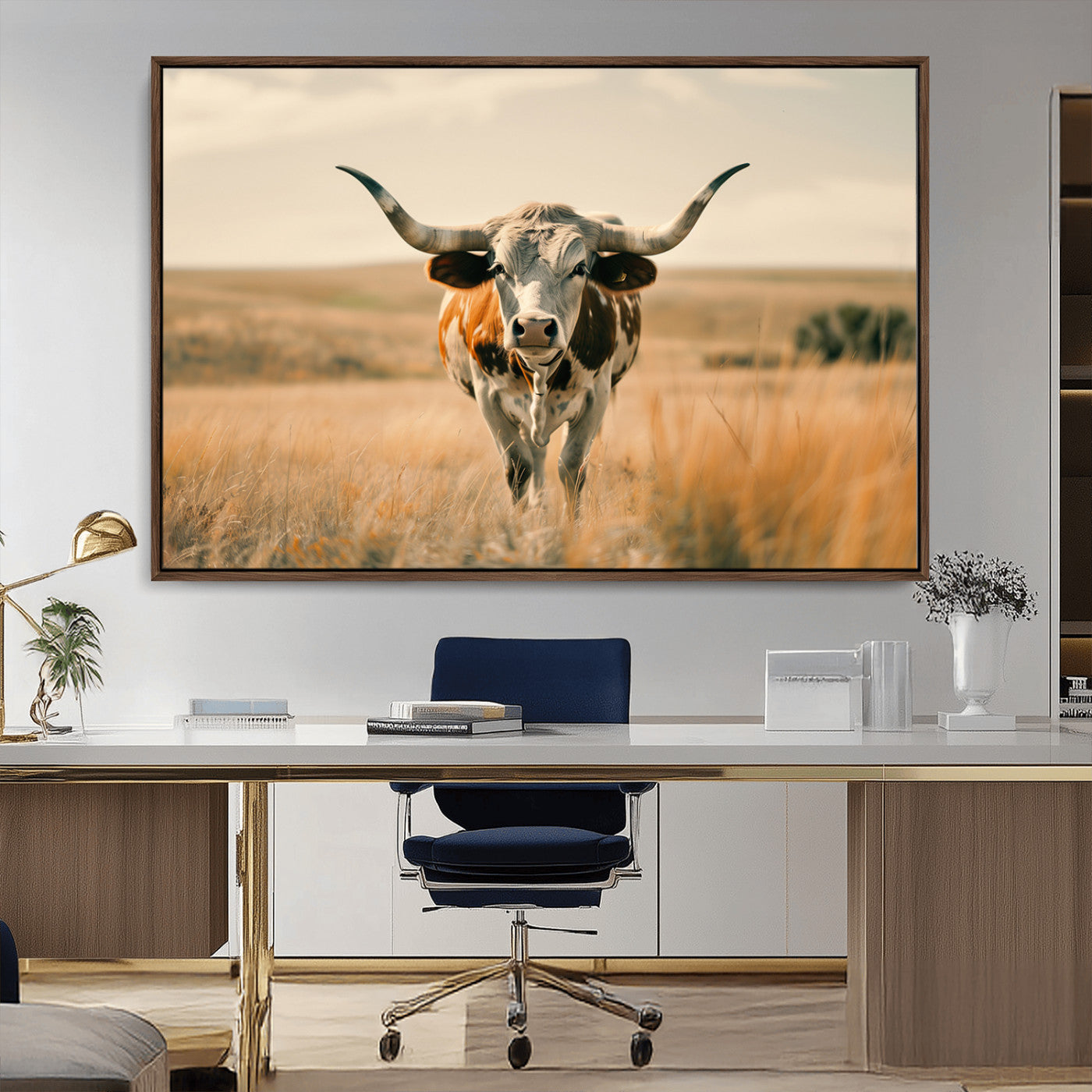 MGV-FC-36X24 - Texas Cow Wall Art Canvas Print for Farm House Wall Decor, Farmhouse Wall Art Print