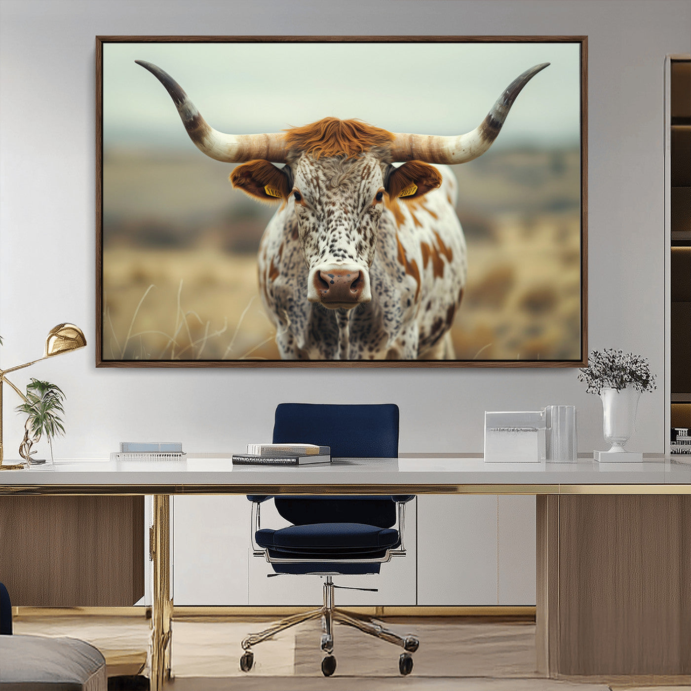 MGV-FC-36X24 - Texas Cow Longhorn Wall Art Canvas Print for Farm House Wall Decor, Farmhouse Wall Art Print