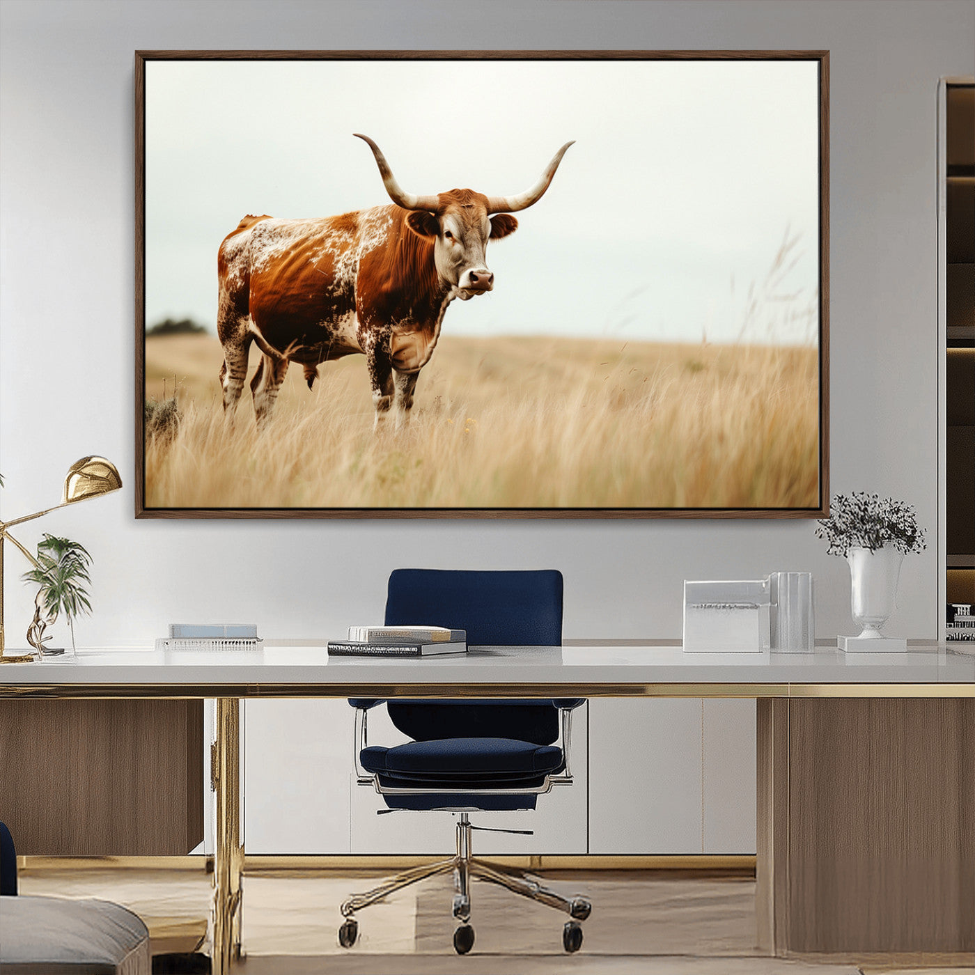 MGV-FC-36X24 - Texas Longhorn Canvas Wall Art Print – Majestic Western Cattle in Rustic Farmhouse Decor – Cow Wall