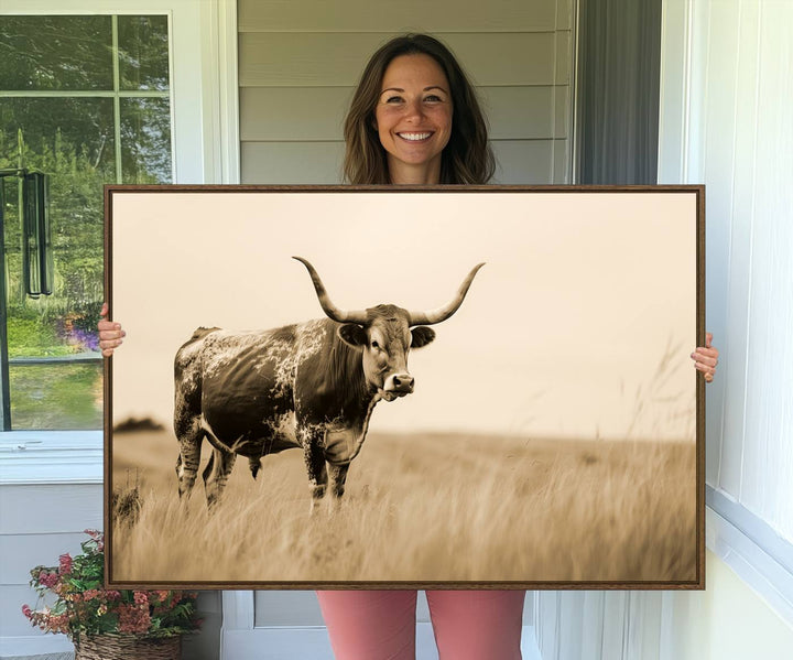 Texas Longhorn Wall Art Print for farmhouse decor.