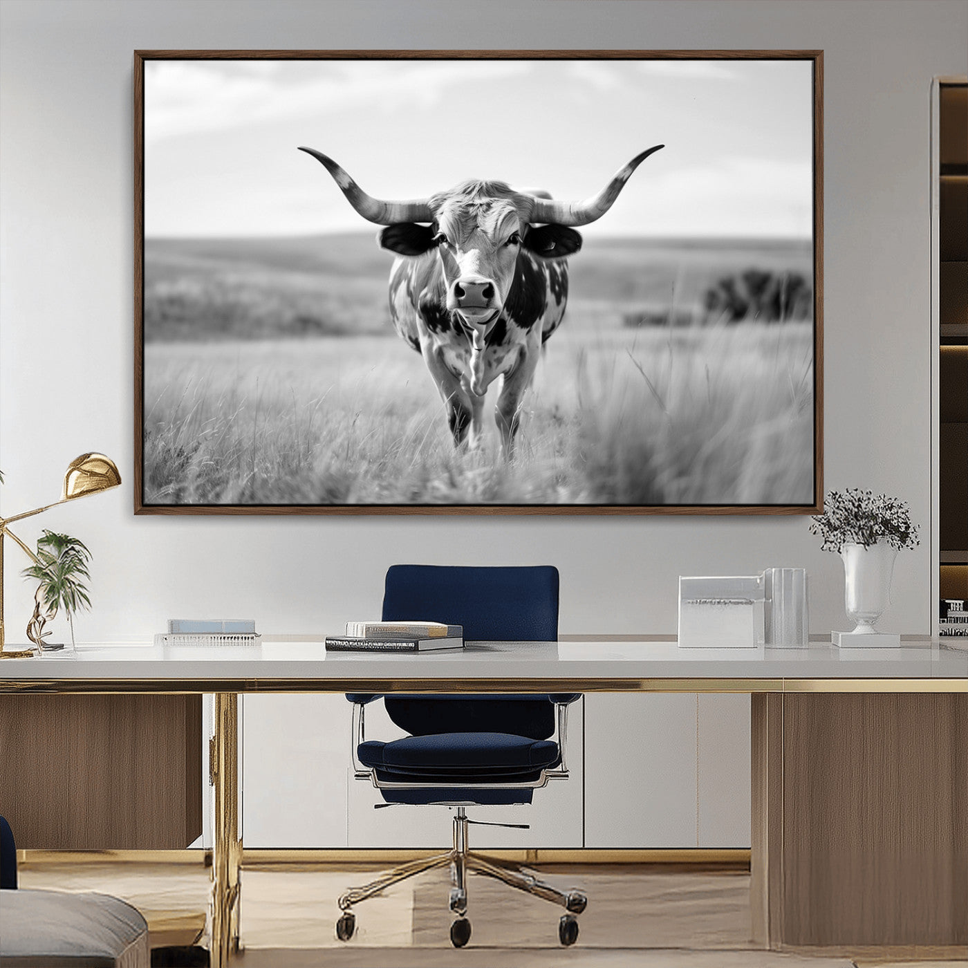 MGV-FC-36X24 - Texas Cow Longhorn Wall Art Canvas Print for Farm House Wall Decor, Farmhouse Wall Art Print