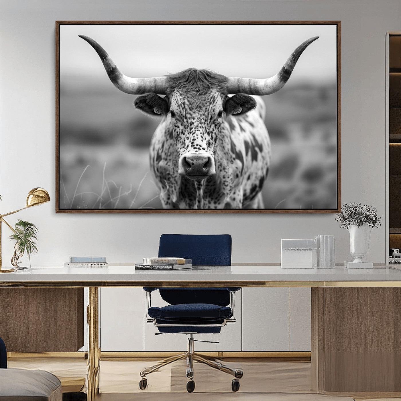 MGV-FC-36X24 - Texas Cow Longhorn Wall Art Canvas Print for Farm House Wall Decor, Farmhouse Wall Art Print