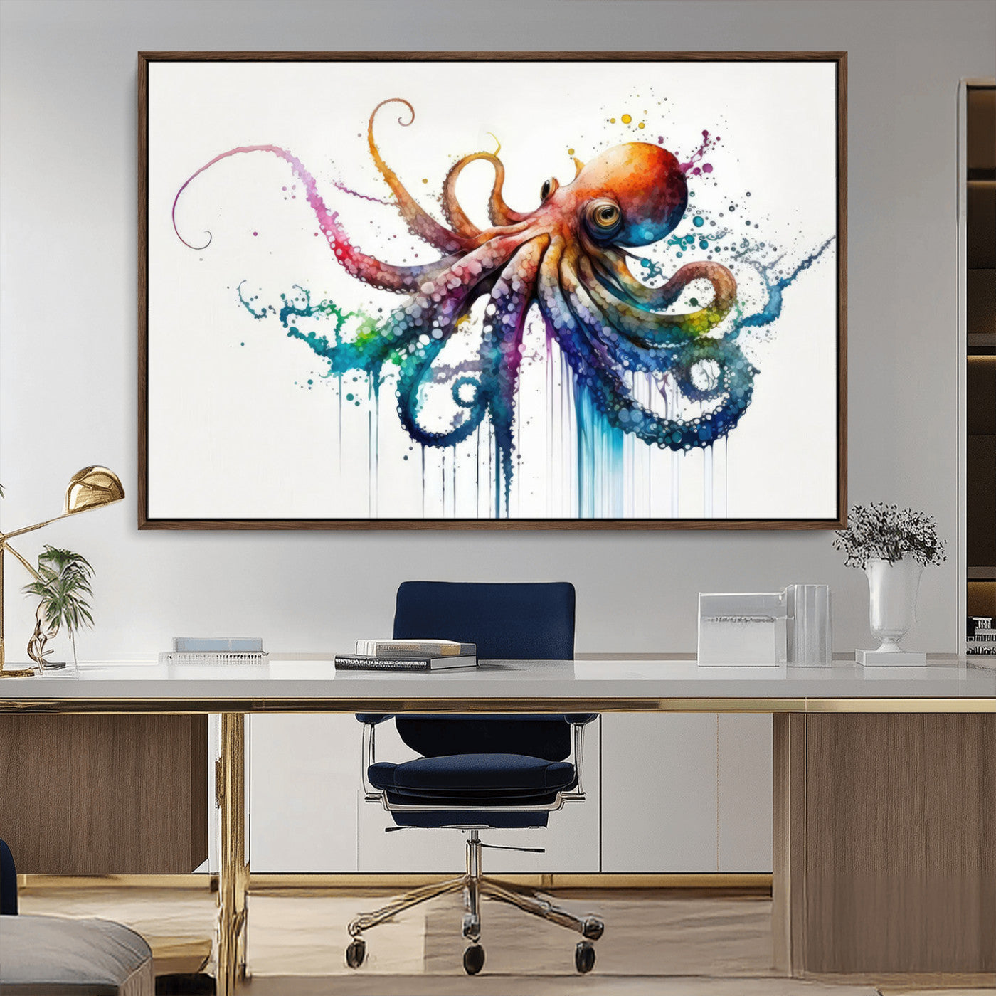 MGV-FC-36X24 - Watercolor Vibrant Octopus Wall Art Canvas Print | Abstract Sea Life Art | Colorful Marine Creature