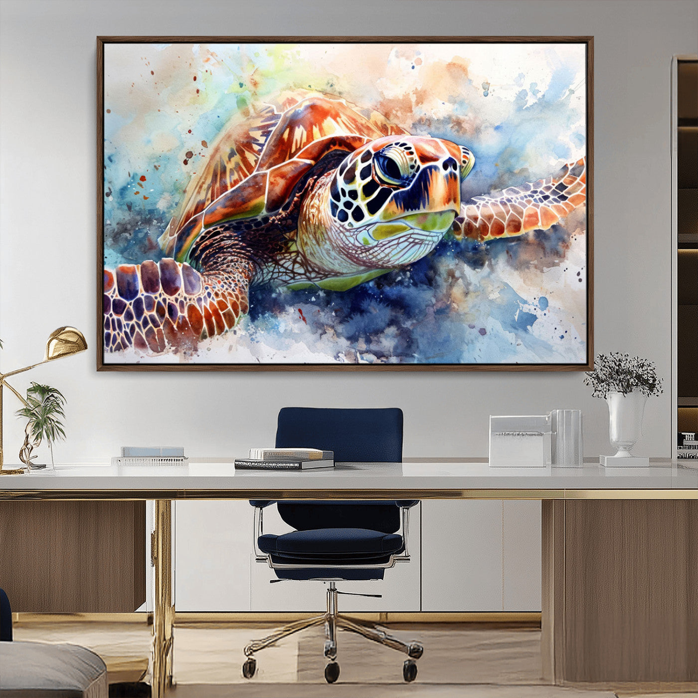 MGV-FC-36X24 - Watercolor Sea Turtle Wall Art Canvas Print - Vibrant Ocean Colors in Watercolor Style - Ready to