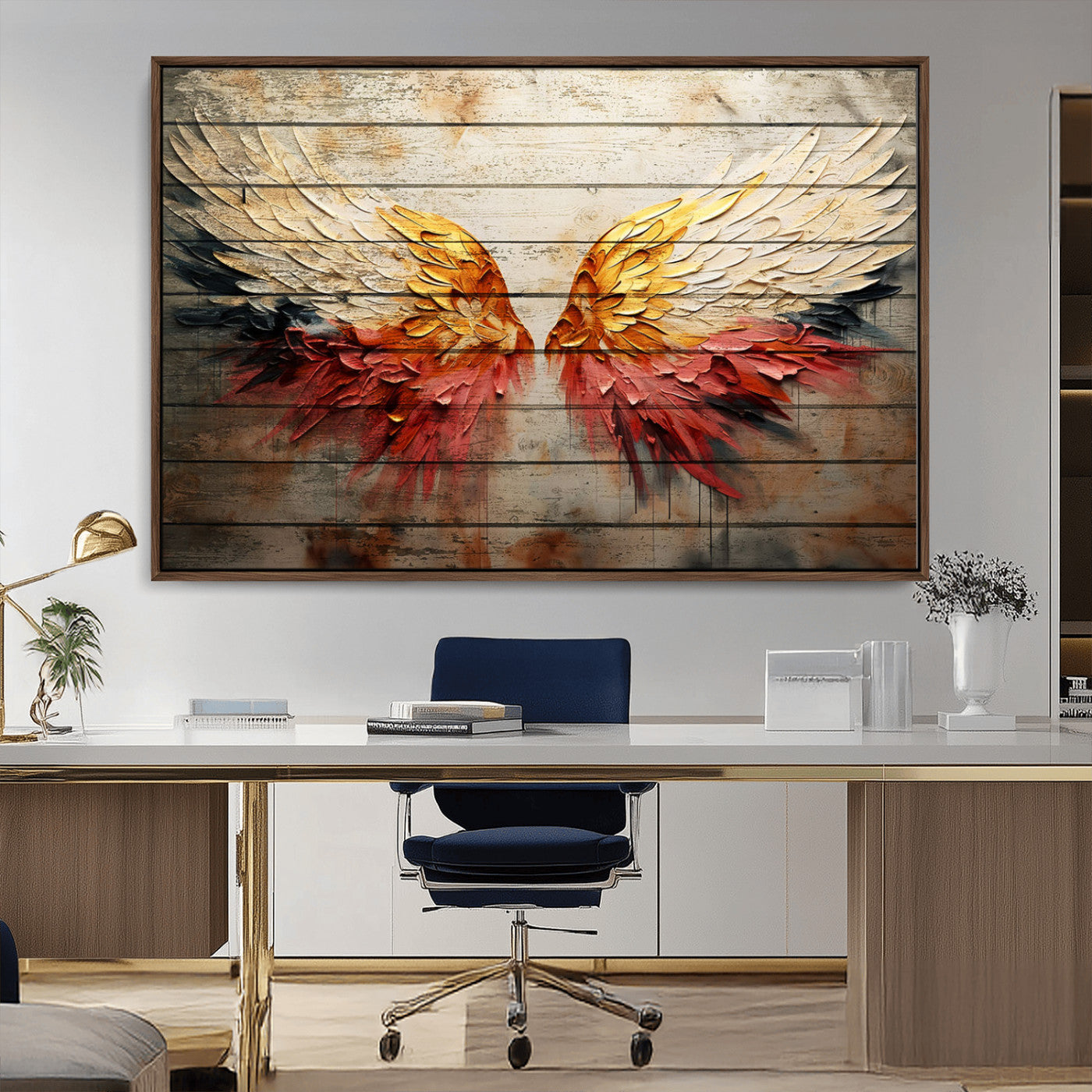 MGV-FC-36X24 - Abstract Angel Wings Canvas Wall Art – Framed and Ready to Hang Modern Angelic Wings Decor for