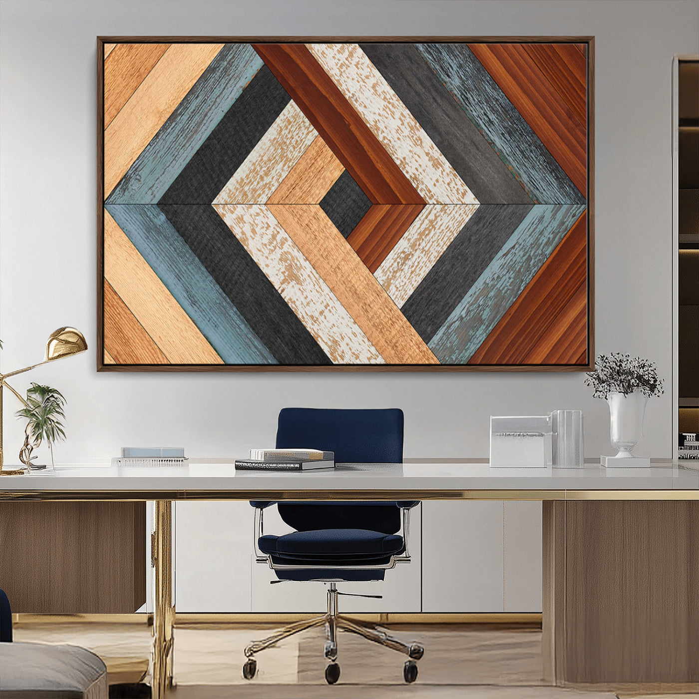 MGV-FC-36X24 - Geometric Wood Art Wall Decor Canvas Print, Rustic Wooden Pattern Triptych Wall Art for Living Room