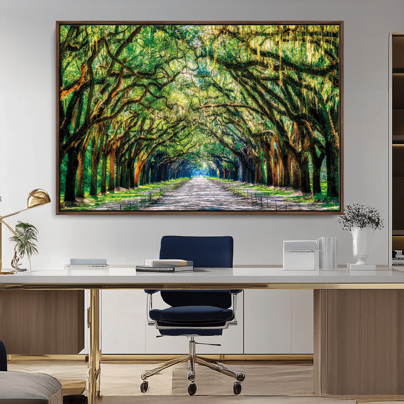 MGV-FC-36X24 - Serene Tree Tunnel Wall Art Canvas Print – Pathway Under Canopy of Lush Green Trees, Nature-Inspired