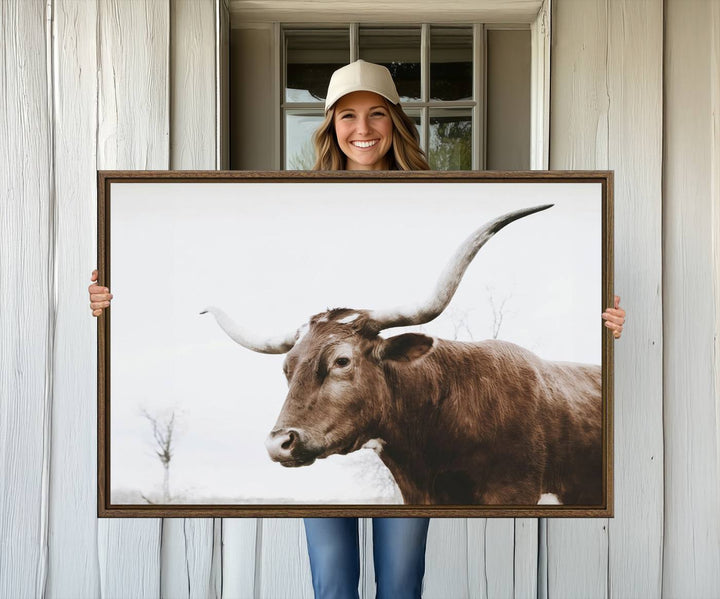 The Rustic Bull Wall Art Canvas decor hangs prominently on the wall.