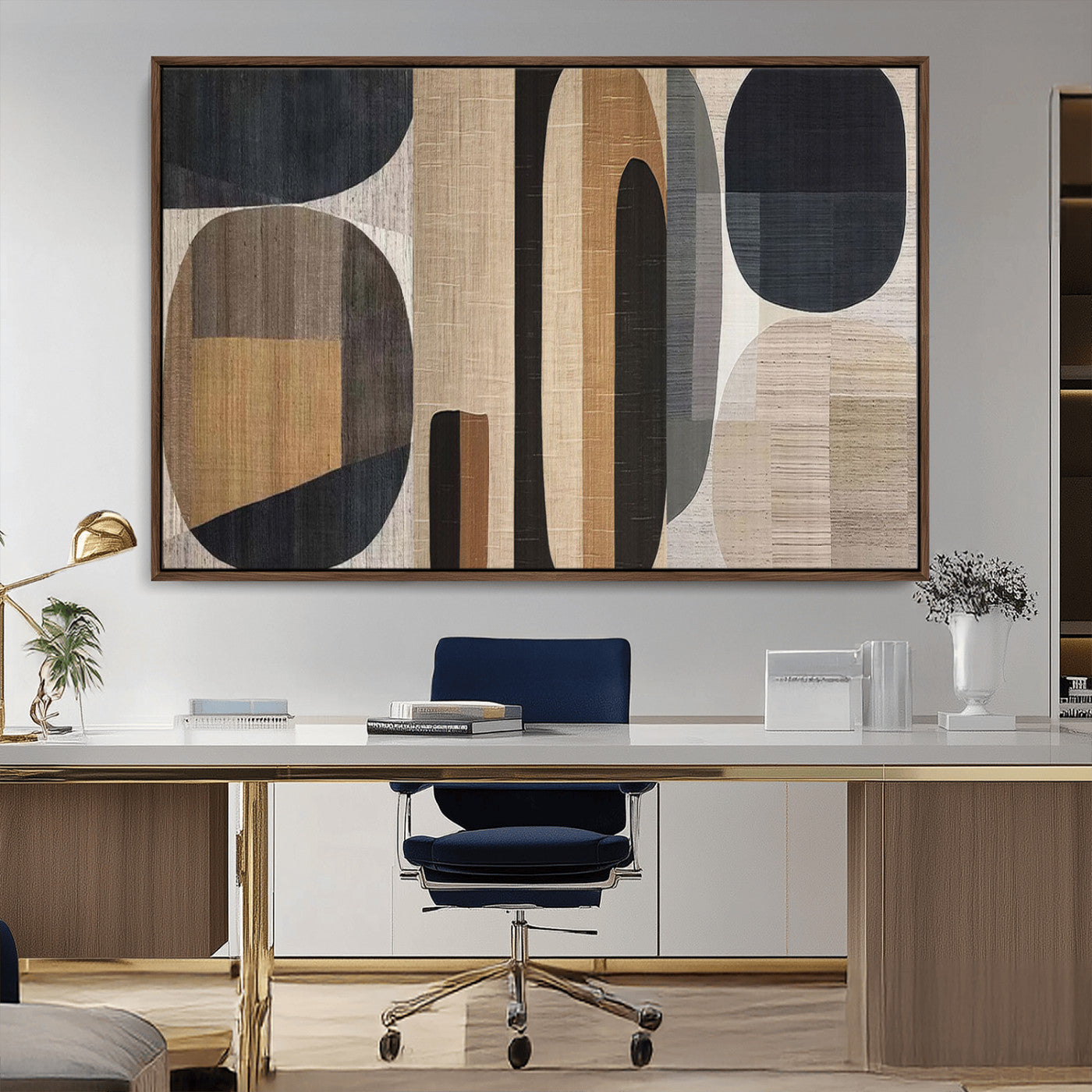 MGV-FC-36X24 - Abstract Minimalist Canvas Wall Art - Neutral Geometric Modern Boho Decor, Minimalist Brown Wabi