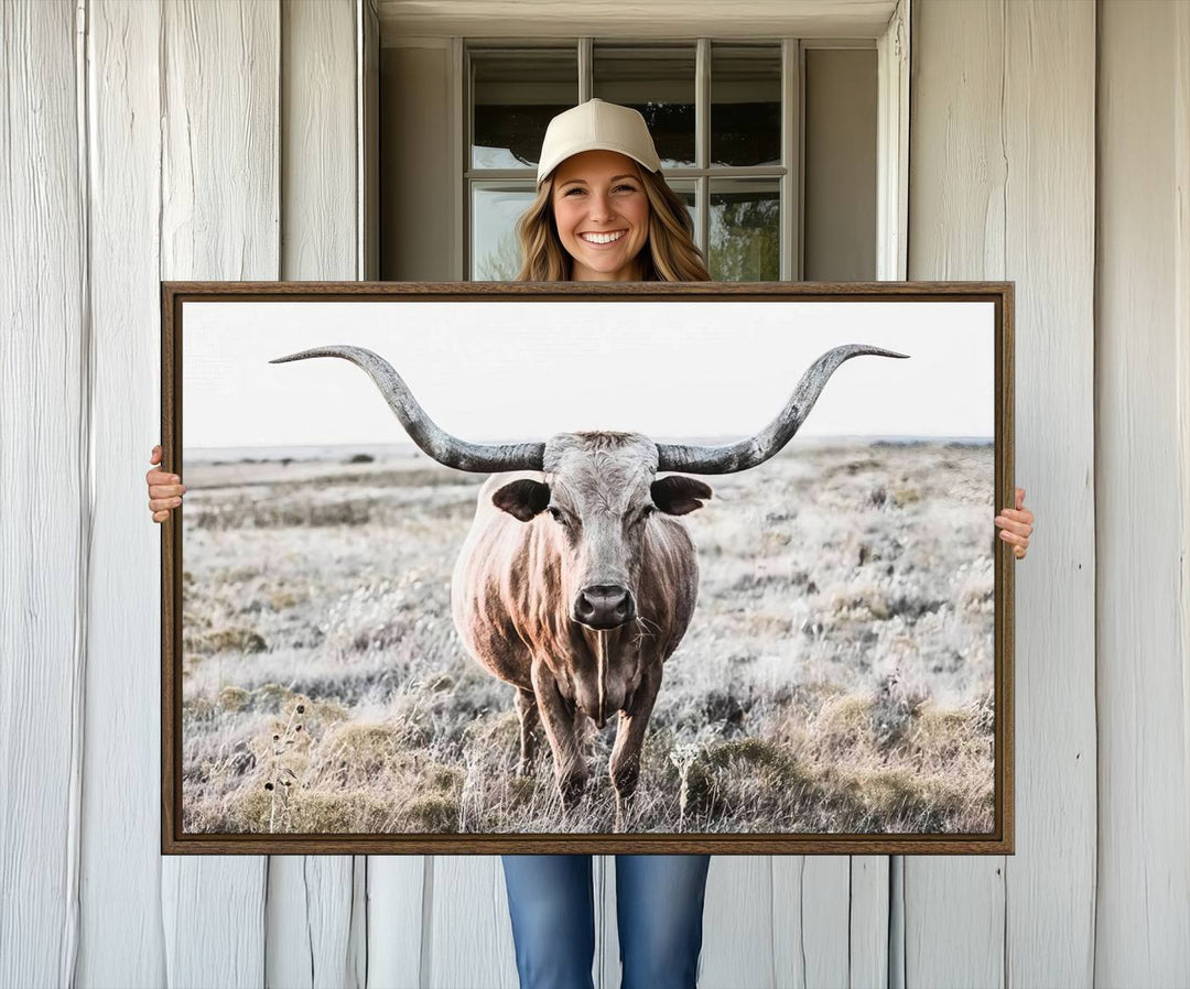 The Rustic Texas Longhorn Canvas Print adds charm to your decor.