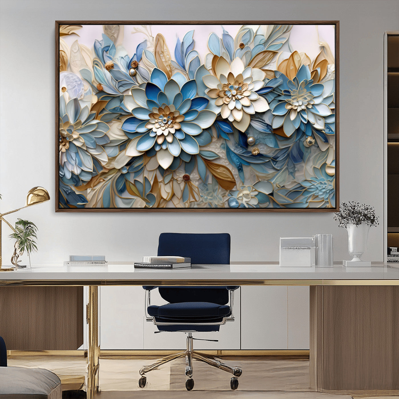 MGV-FC-36X24 - Blu Abstract Flower Wall Art Canvas Print