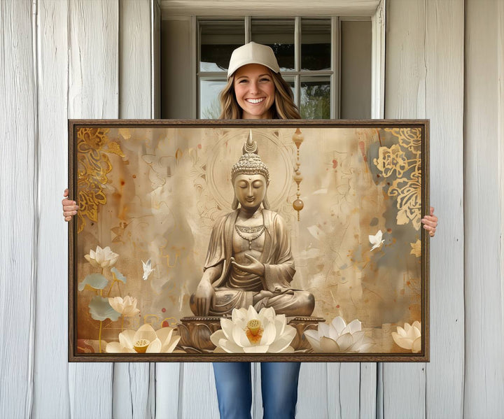 The Buddha Wall Art Canvas Print enhances the meditation room.