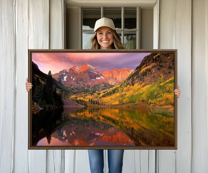 The Colorado Rockies Mountain Sunset Wall Art is a scenic nature canvas, ready to hang.