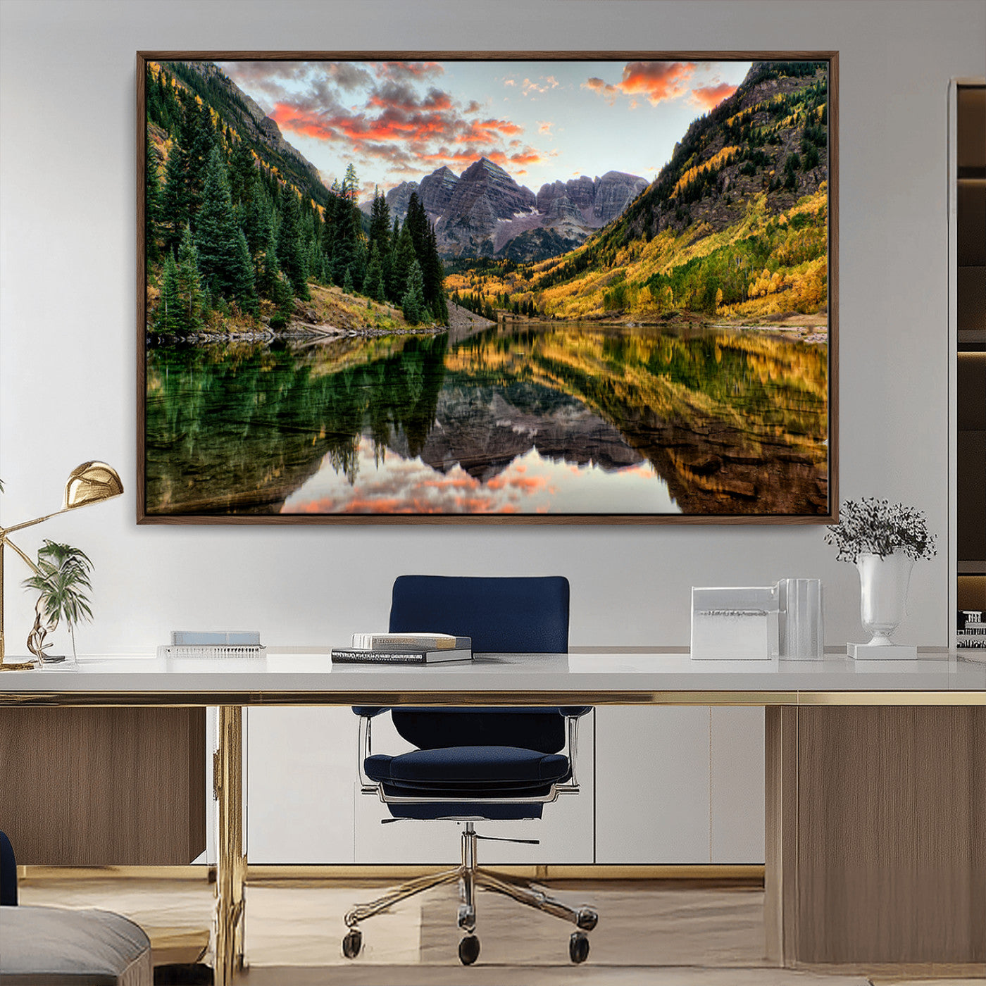 MGV-FC-36X24 - Maroon Bells Wall Art - Scenic Canvas Print of Maroon Bells in Autumn for Elegant Home or Office