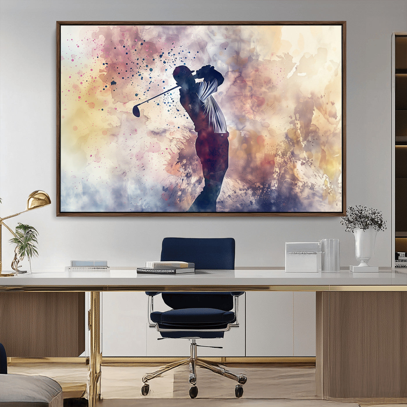 MGV-FC-36X24 - Abstract Watercolor Golf Player Wall Art Canvas Print