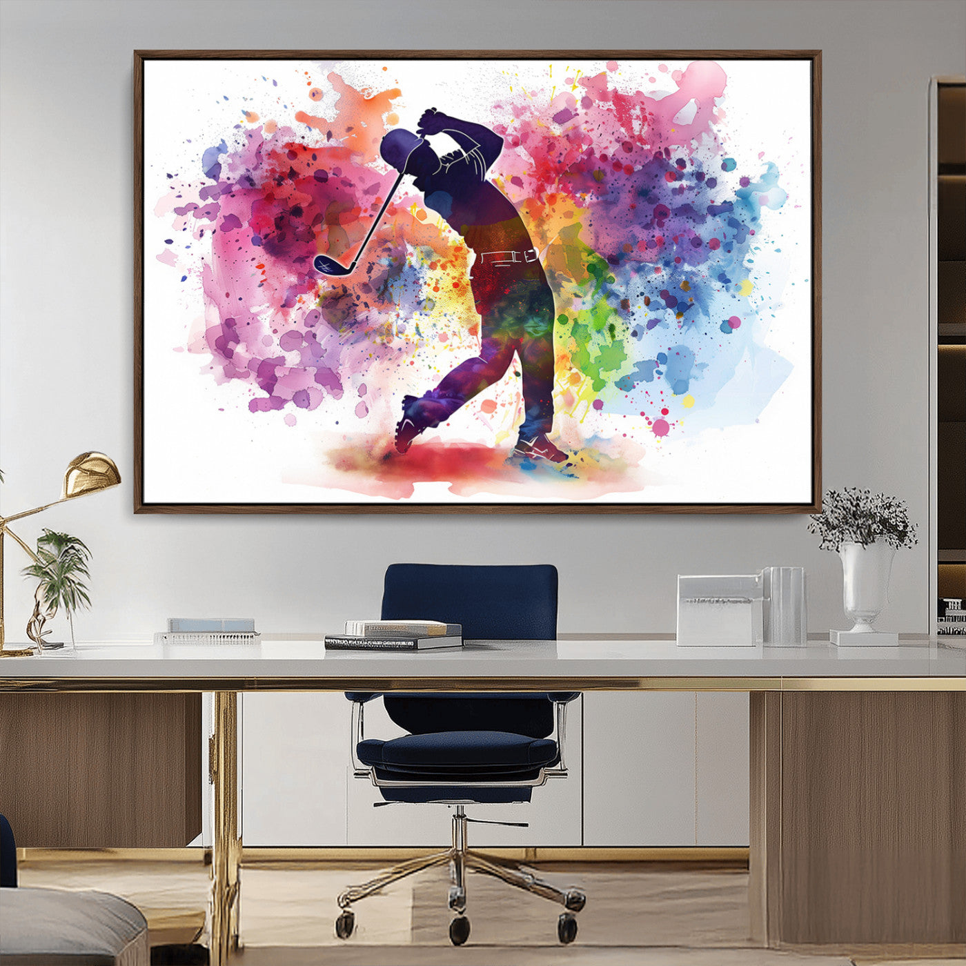 MGV-FC-36X24 - Colorful Golfer Swing Wall Art Canvas Print - Ready to Hang, Framed Sports Decor