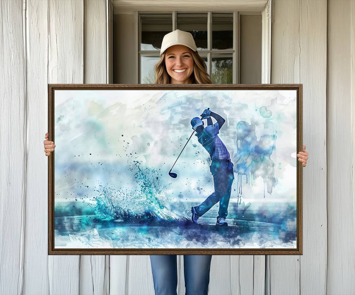 Golf Swing Wall Art Canvas Print, a sports-inspired watercolor decor.