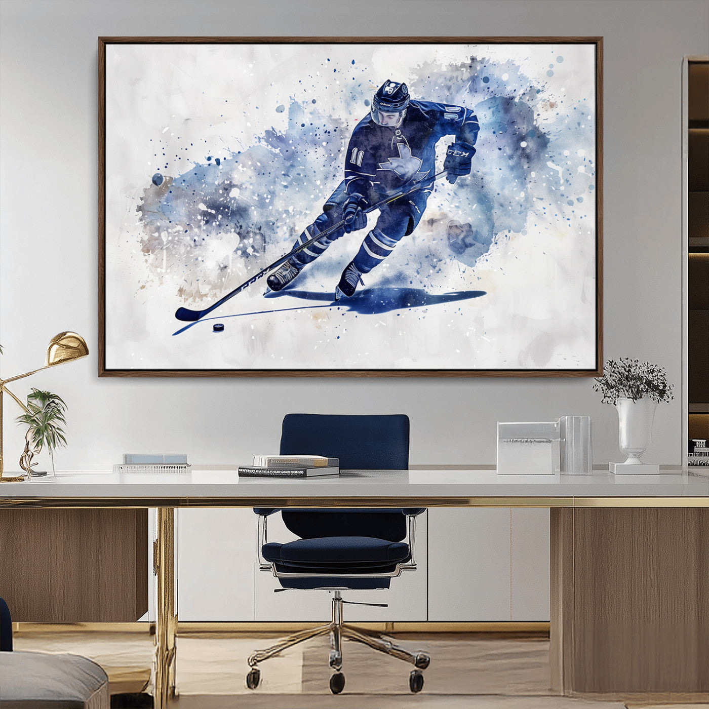 MGV-FC-36X24 - Hockey Player Wall Art Canvas Print - Sports-Inspired Watercolor Decor - Ready to Hang