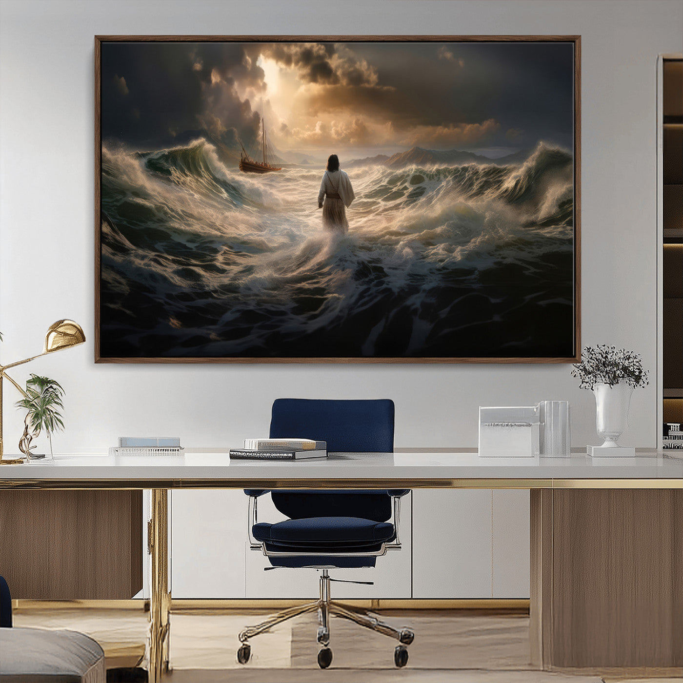 MGV-FC-36X24 - Jesus Walking on Water Wall Art Canvas Print - Religious Spiritual Decor - Jesus Wall Art Canvas