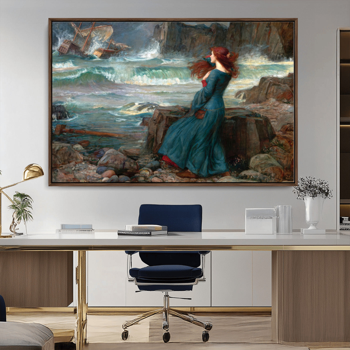 -Miranda by the Shore Wall Art Canvas Print – Tempest Scene Ocean Storm – Ready to Hang