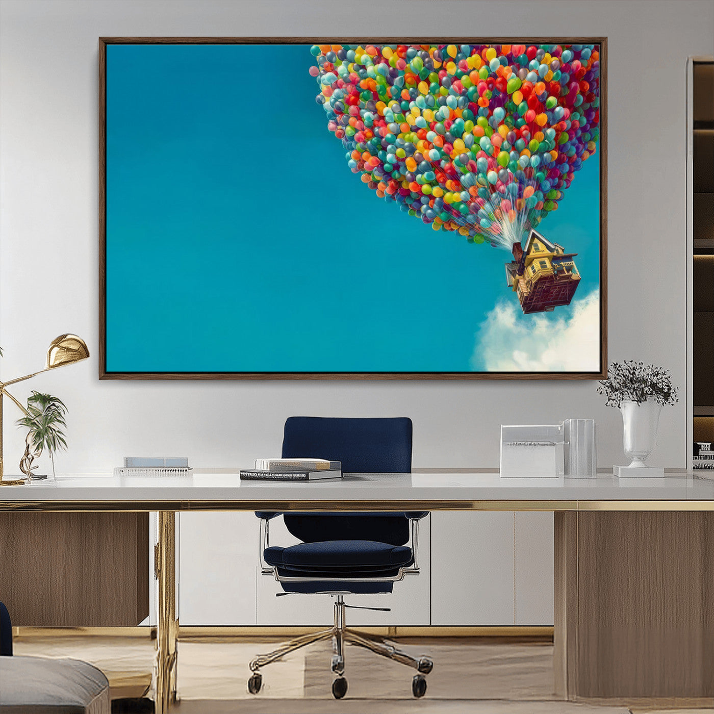 MGV-FC-36X24 - Carl Fredricksen, Up Movie Wall Art, Colorful Balloon House Art | Whimsical Wall Decor for Living