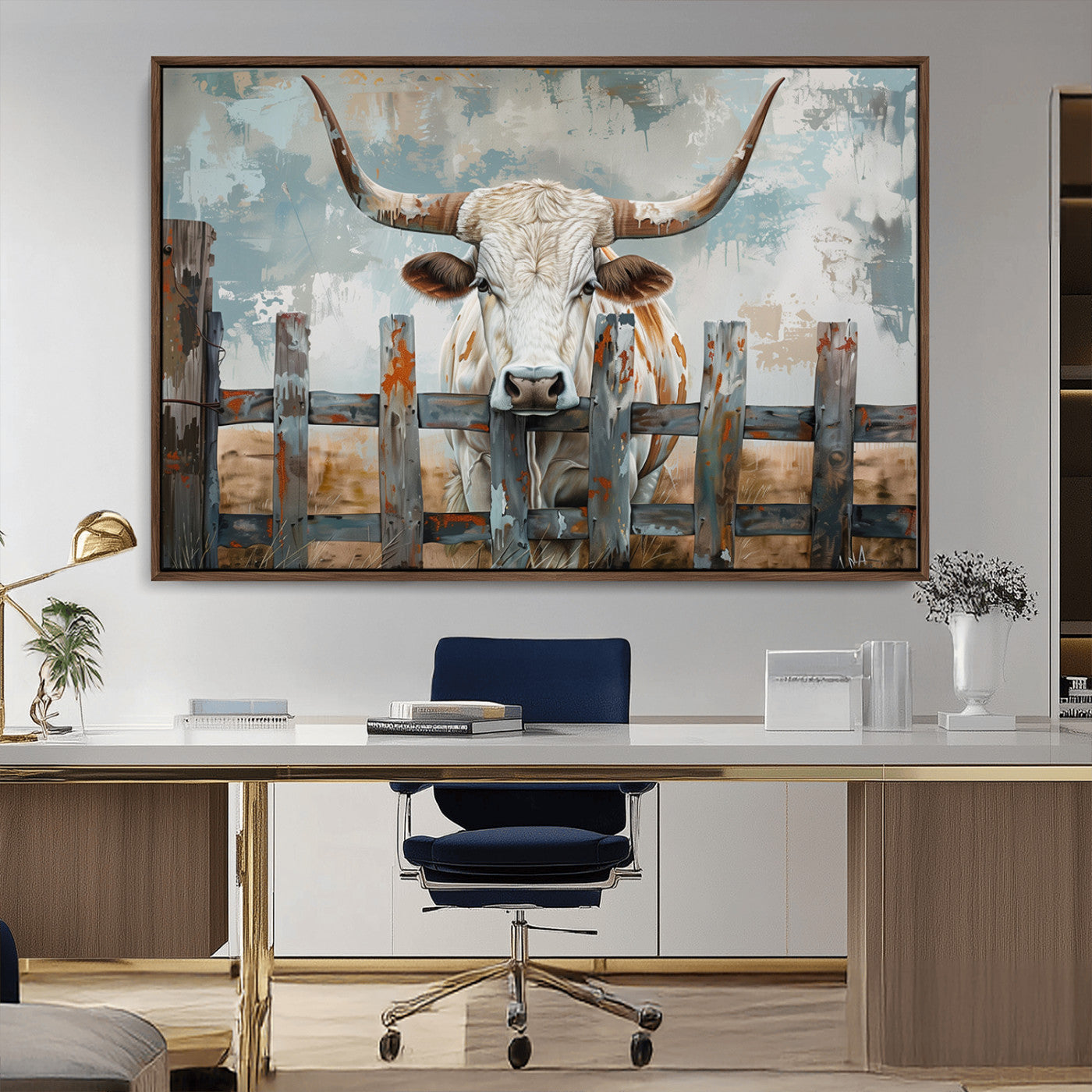 MGV-FC-36X24 - Vintage Cow Wall Art Canvas Print for Farmhouse Wall Decor Theme, Cattle Wall Art Print