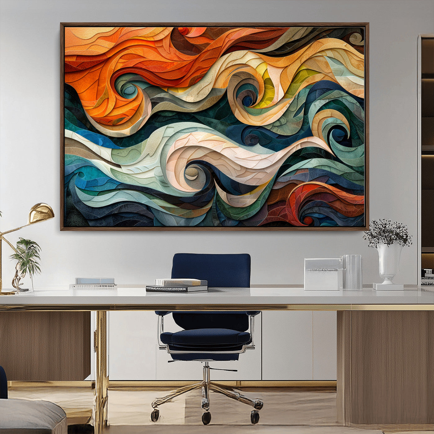 MGV-FC-36X24 - Abstract Wave Wall Art | Ready to Hang Framed Canvas Print | Vibrant Home Decor for Modern Spaces