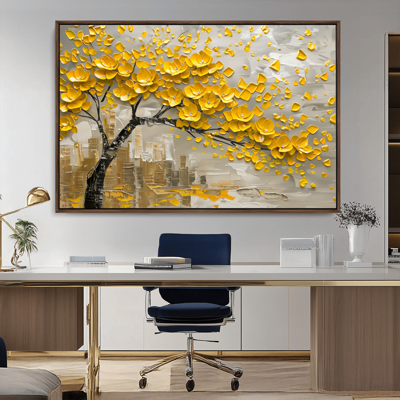MGV-FC-36X24 - Yellow Blossom Tree Canvas Wall Art - Floral Abstract Modern Contemporary Artwork for Living Room or