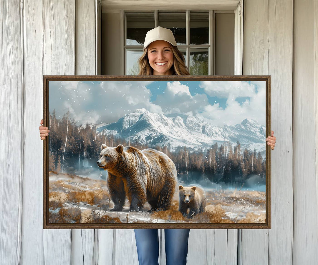 Bear and Baby Bear Wall Art Canvas Print is perfect nursery decor.