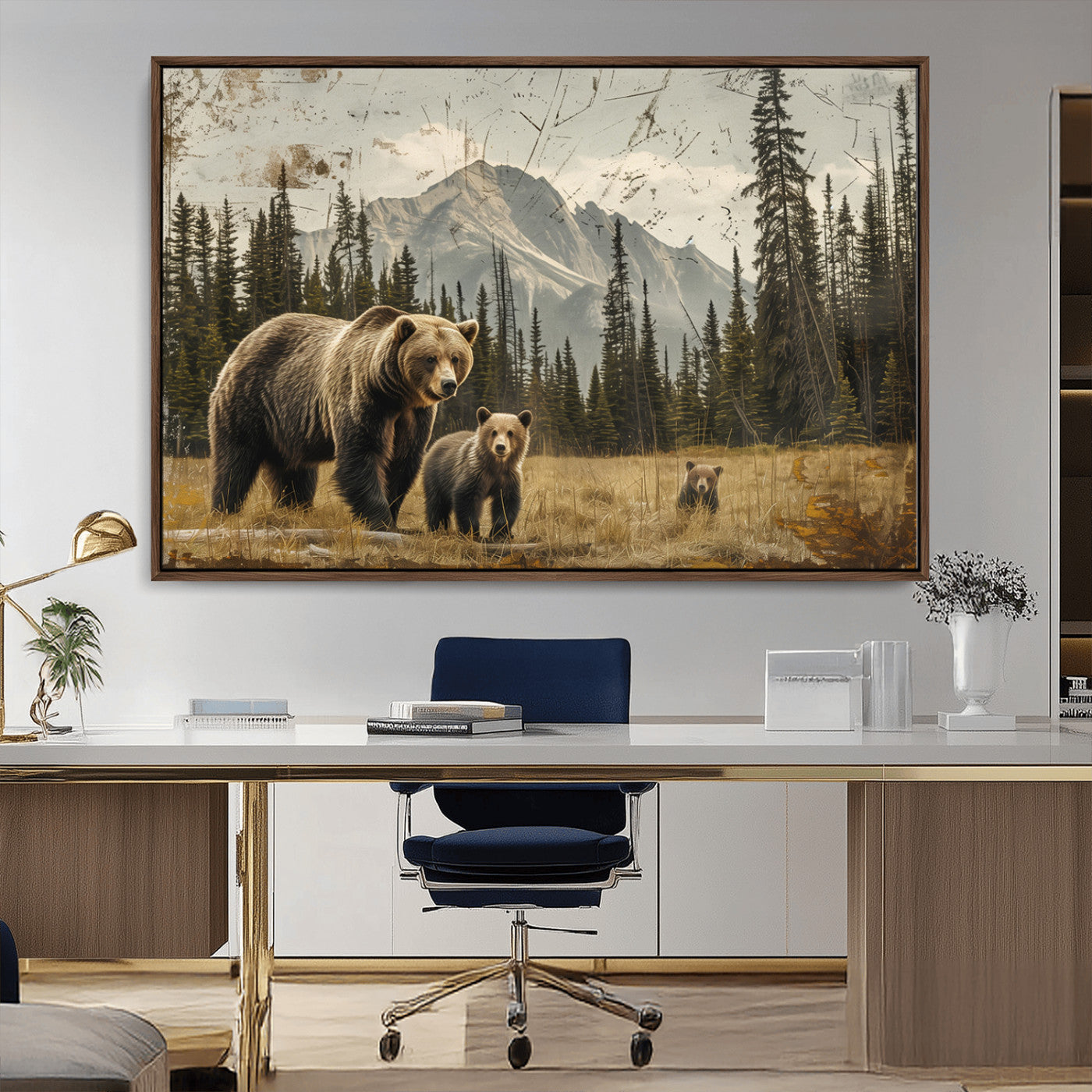 MGV-FC-36X24 - Rustic Grizzly 399 Bear Family Wall Art Canvas Print