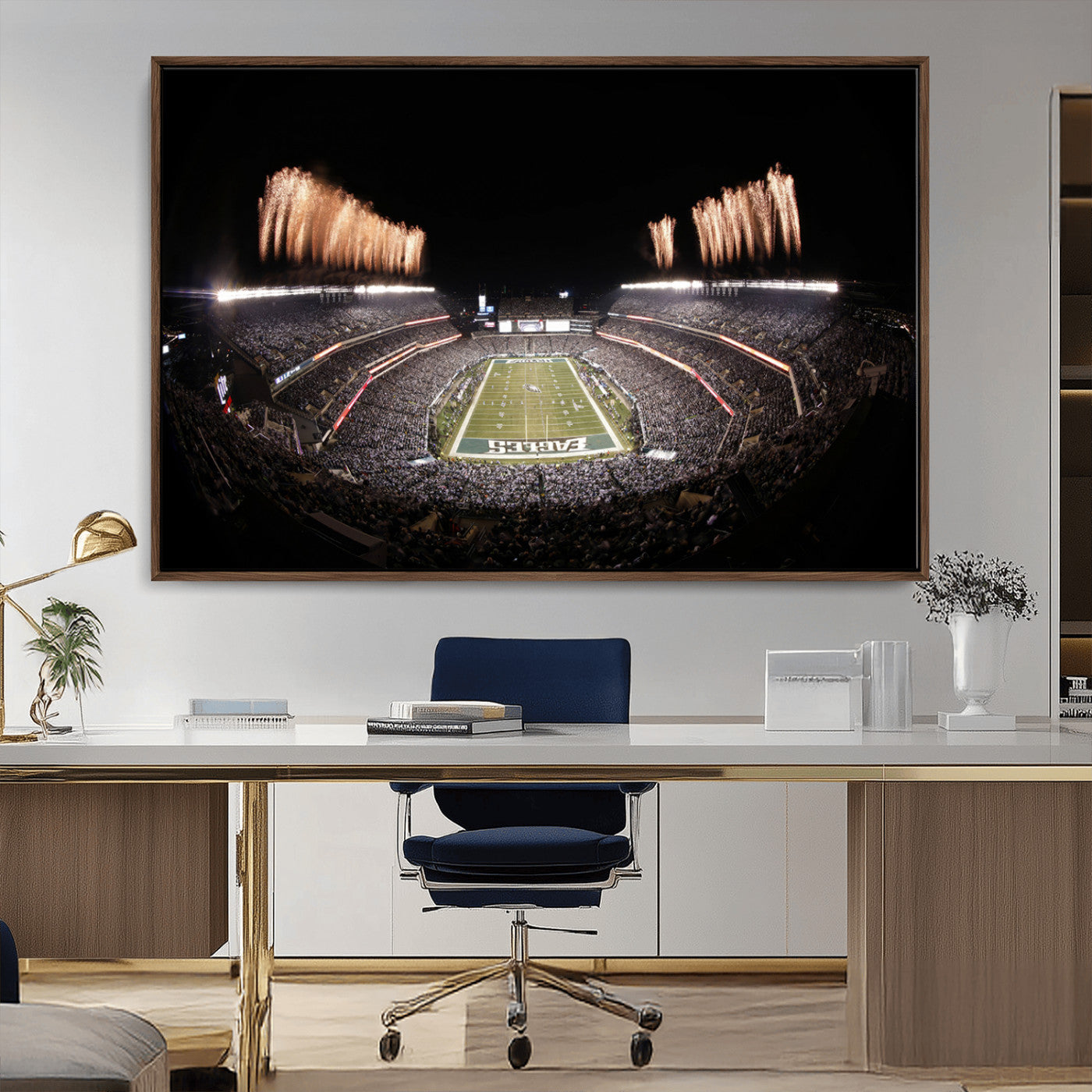 48893-MGV-CV-36X24-Eagles Field Stadium Wall Art - Lincoln Financial Field Fireworks Game Triple Canvas Wall Art -