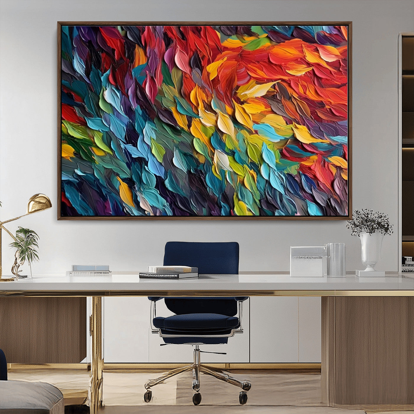 -Vibrant Abstract Leaf Wall Art Canvas Print | Bold Colorful Canvas for Living Room or Office | Ready