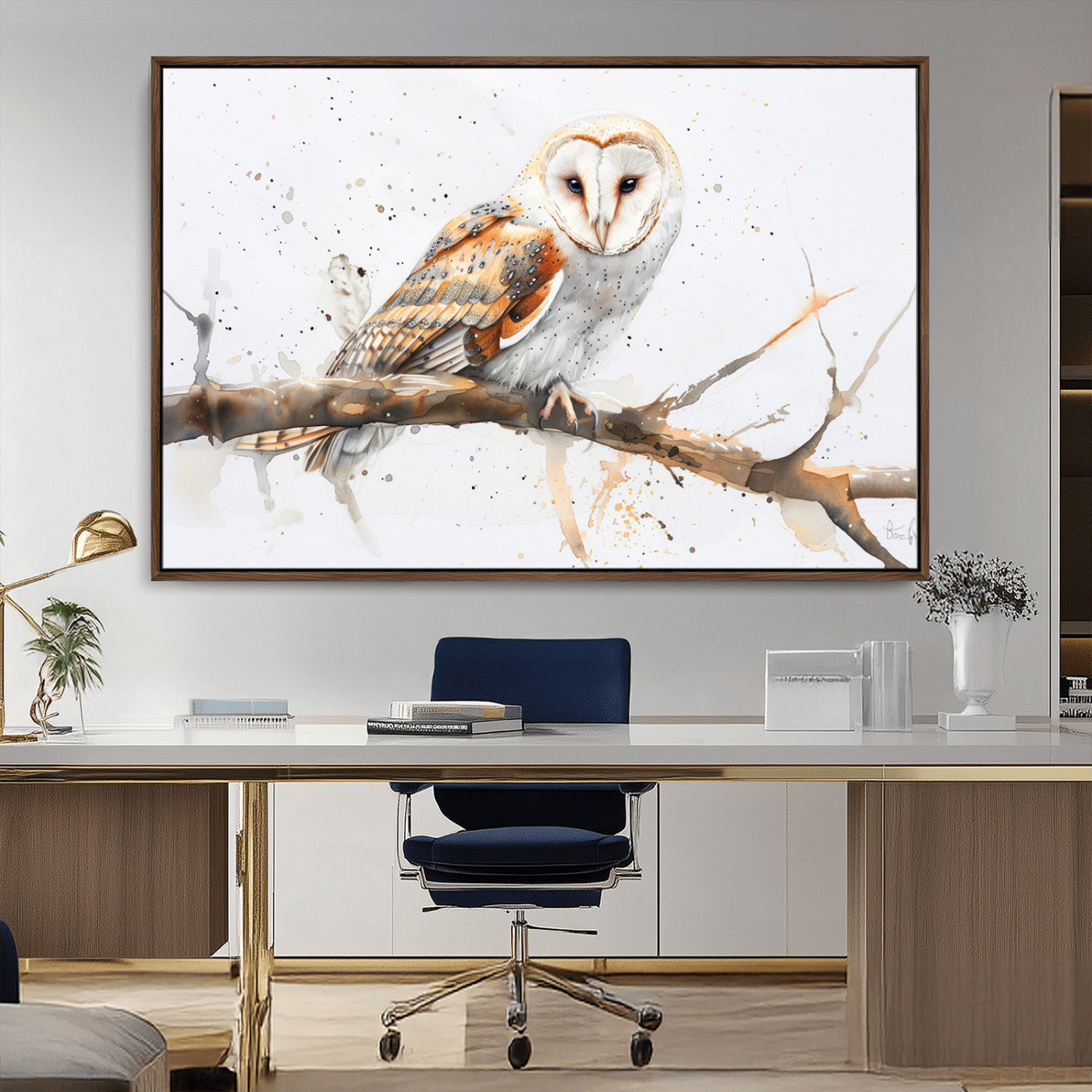 MGV-FC-36X24 - Barn Owl Wall Art on Branch | Stunning Canvas Print for Nature Lovers | Ready to Hang and Framed