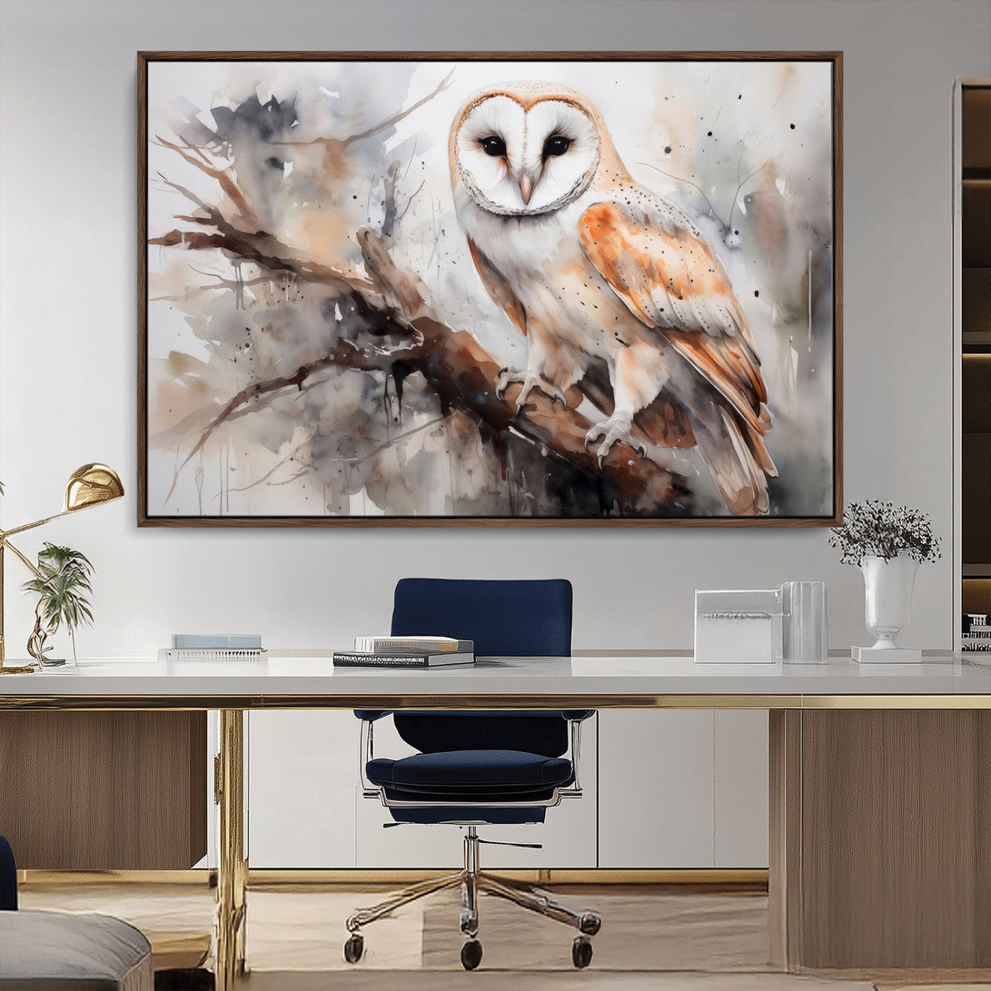 MGV-FC-36X24 - Barn Owl Wall Art | Watercolor Barn Owl Canvas Print | Perfect for Farmhouse Wall Decor | Ready to