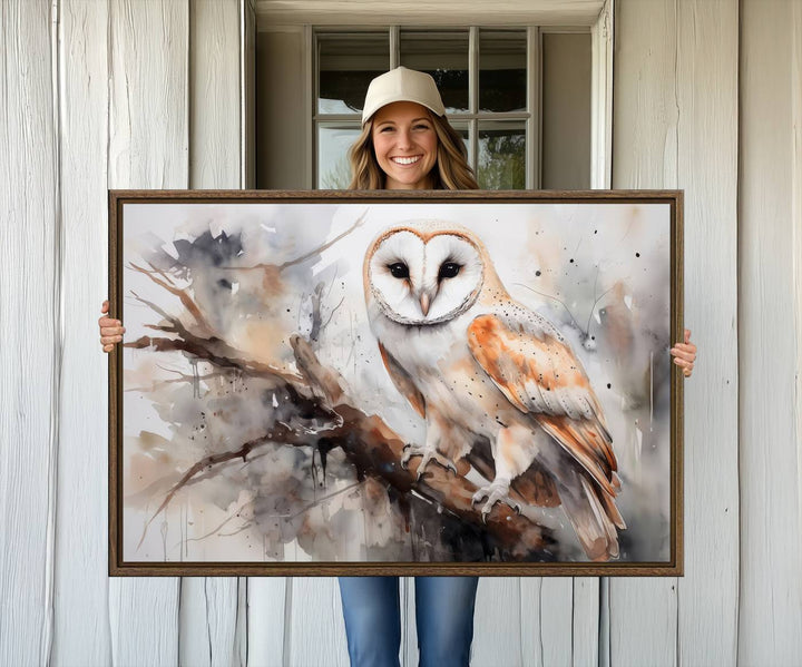 The Barn Owl Wall Art watercolor canvas adds a rustic twist to farmhouse decor.